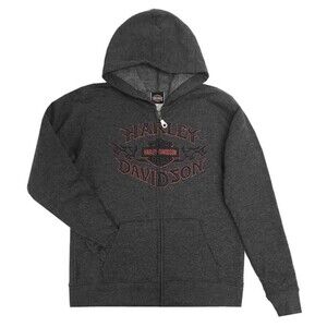 Harley Davidson Boys Size Large Full Zip Logo Fleece Hoodie EUC Charcoal Gray